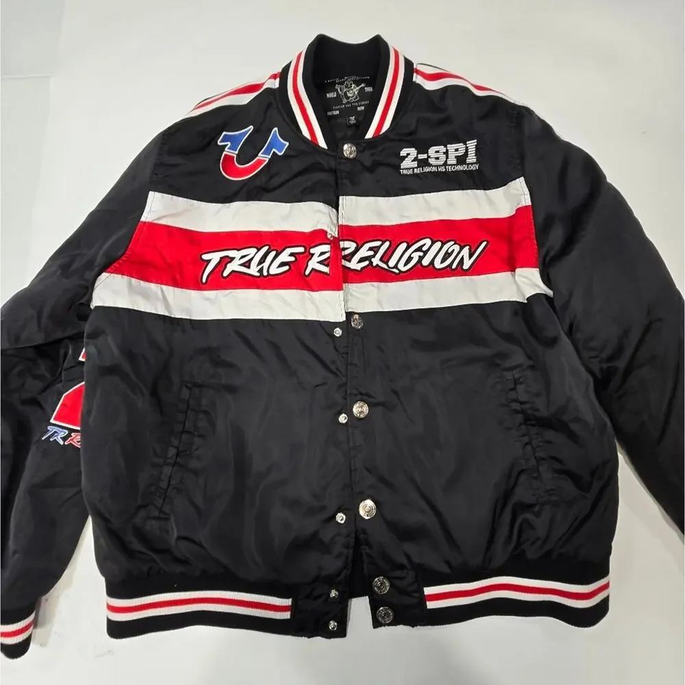 True Religion Racing Bomber Jacket in Jet Black
